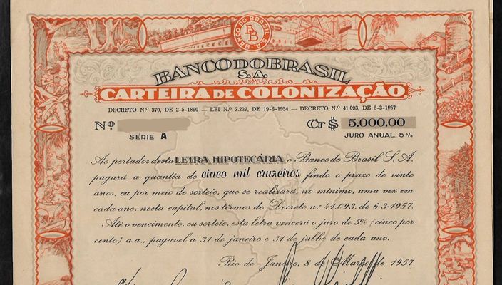 Capa da publicação Letras hipotecárias da Carteira de Colonização do Banco do Brasil