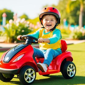 criança pilotando um miniveículo elétrico em uma área de lazer