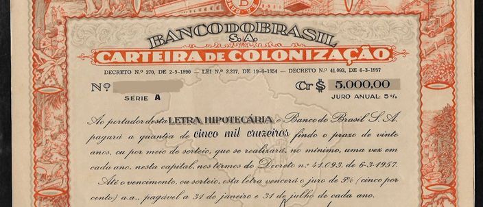 Capa da publicação Letras hipotecárias da Carteira de Colonização do Banco do Brasil